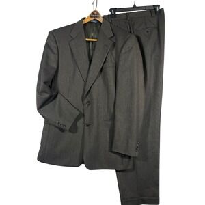 Burberrys Men Wool Suit Charcoal Gray 2 Piece Blazer Pants Size 42L Classic